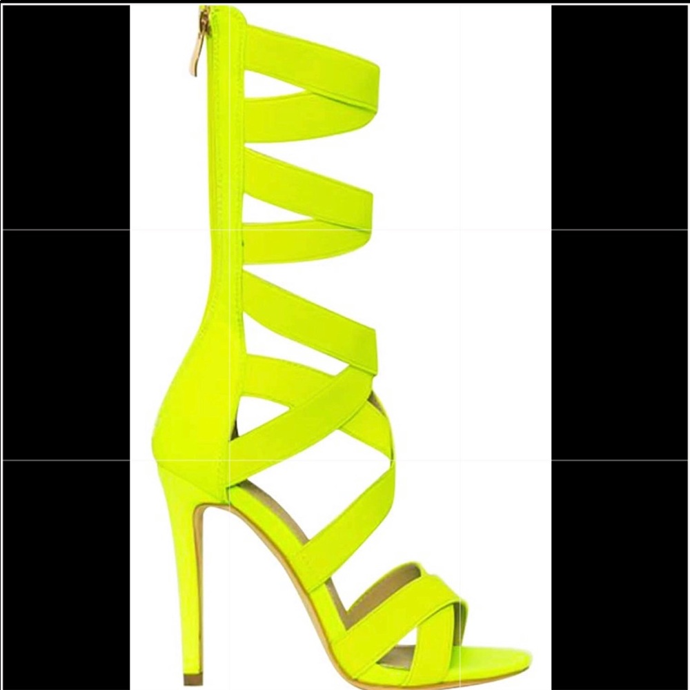 Neon yellow strapped Olchee fashion heels